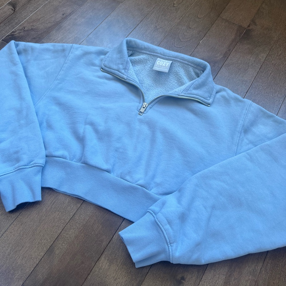 TNA Pale Blue Quarter-Zip Pullover Sweatshirt